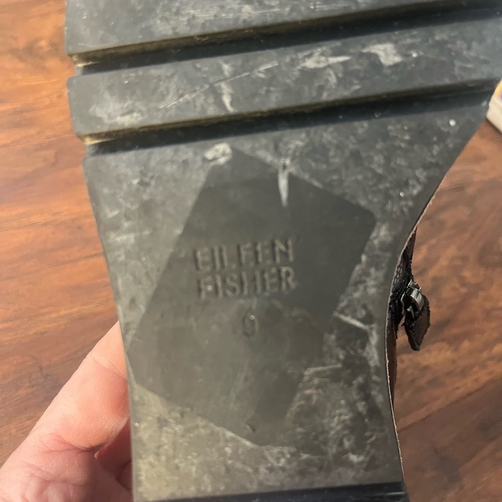 NWOT Eileen Fisher Black Tumbled Nubuck Leather Wedge Ankle Boots-Size 9 - Picture 10 of 12